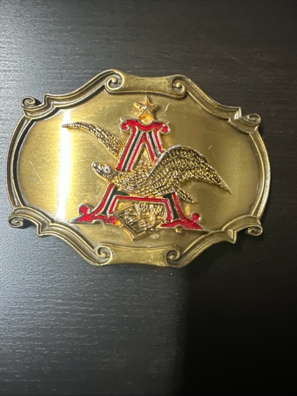 Gold-tone Belt Buckle with Red Eagle 'A' Emblem Anheuser bush